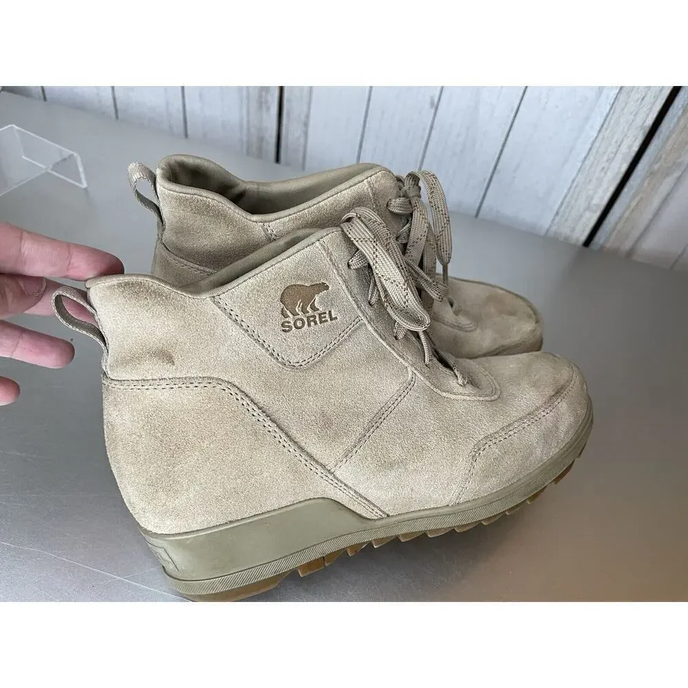 Sorel Evie Sport Lace Sand Brown Wedge Sneakers Suede Women’s Size 9
